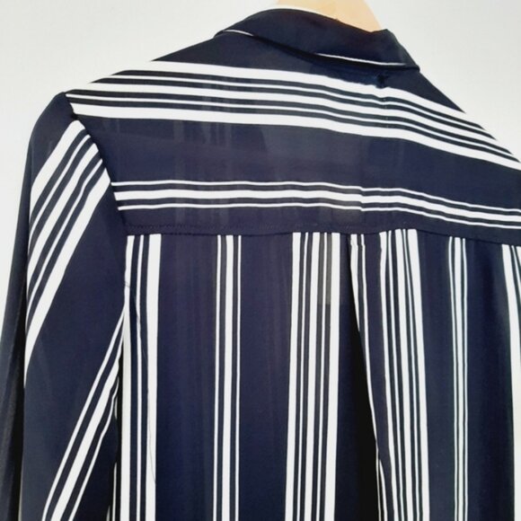 STREETWEAR SOCIETY Ruffle Collar Button Down Striped Shirt Top B&W Sz L - Picture 12 of 13